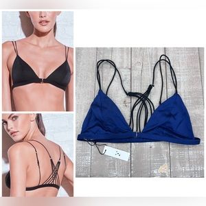 (B-37)Fleur du Mal Laced Triangle Bra in Navy blue